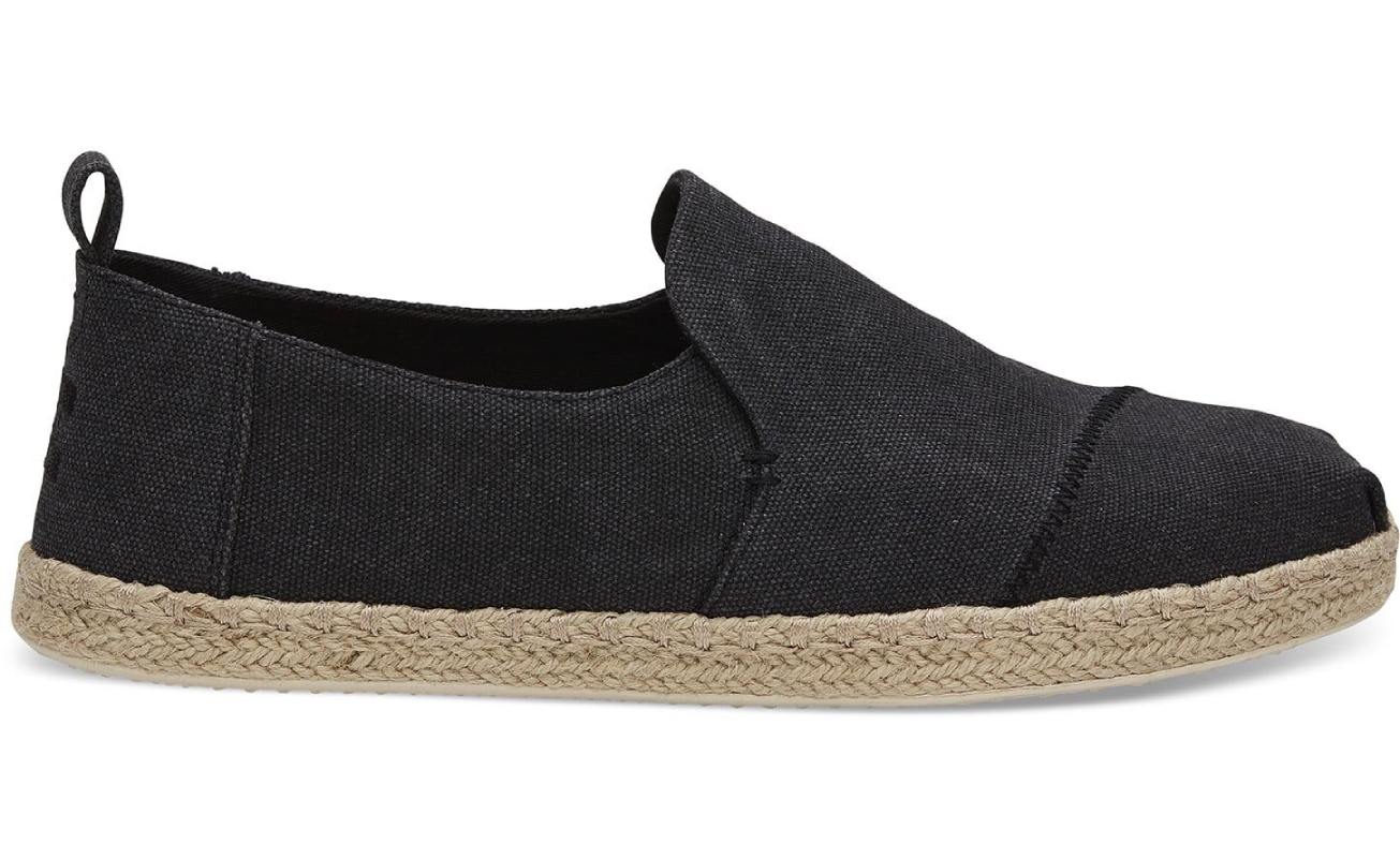 Side view of Toms espadrille black washed canvas